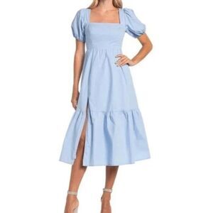 Astr Sky Blue Puff Sleeve Midi Dress